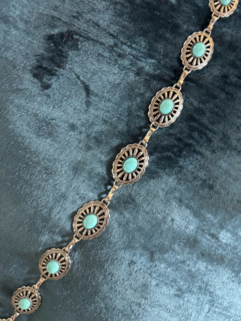 Turquoise Silver boho Link belt